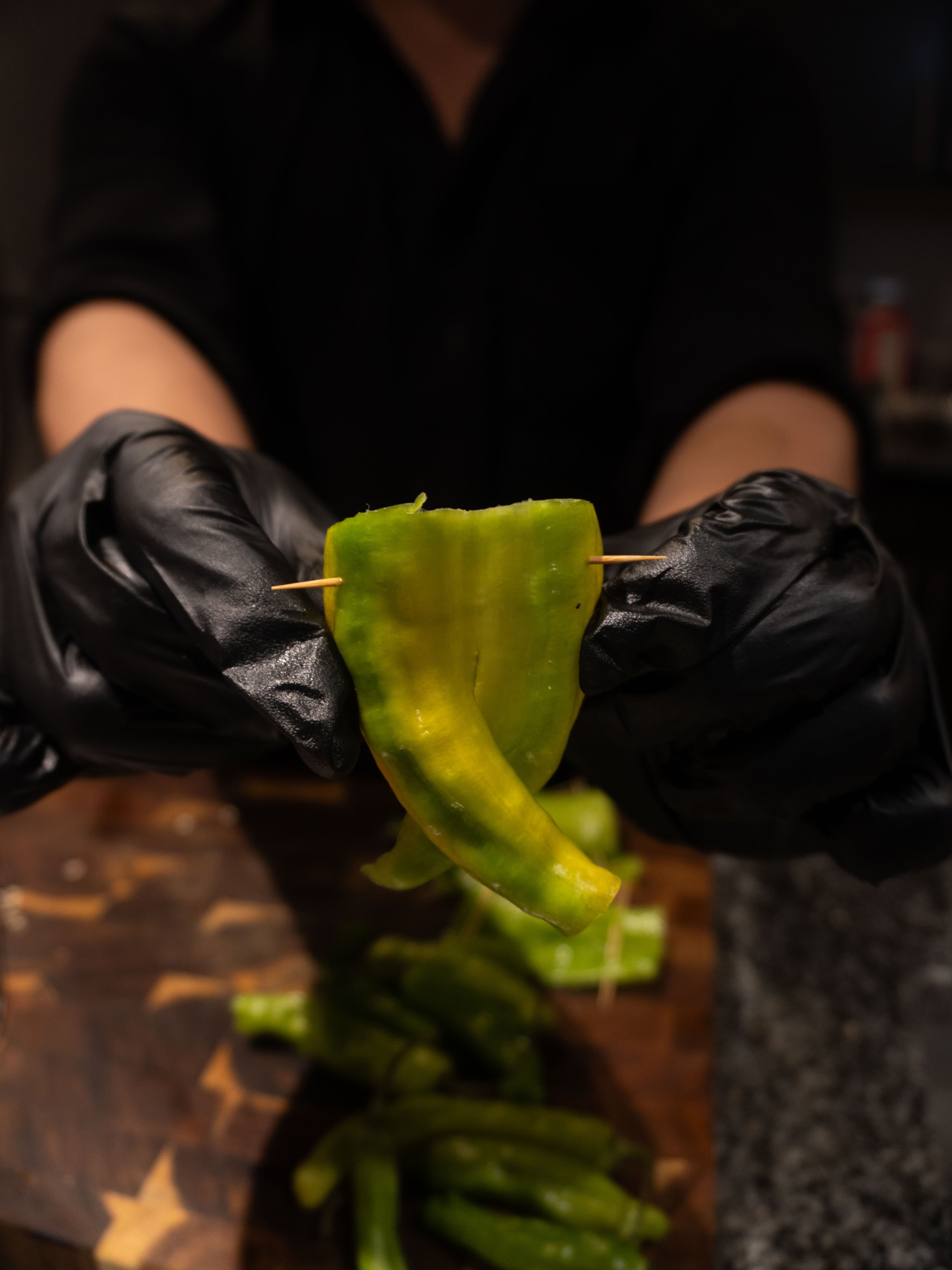 Chef preparing peppers